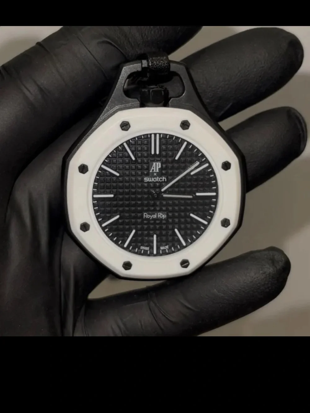Swatch Black Dial Pocket Watch with White Bezel